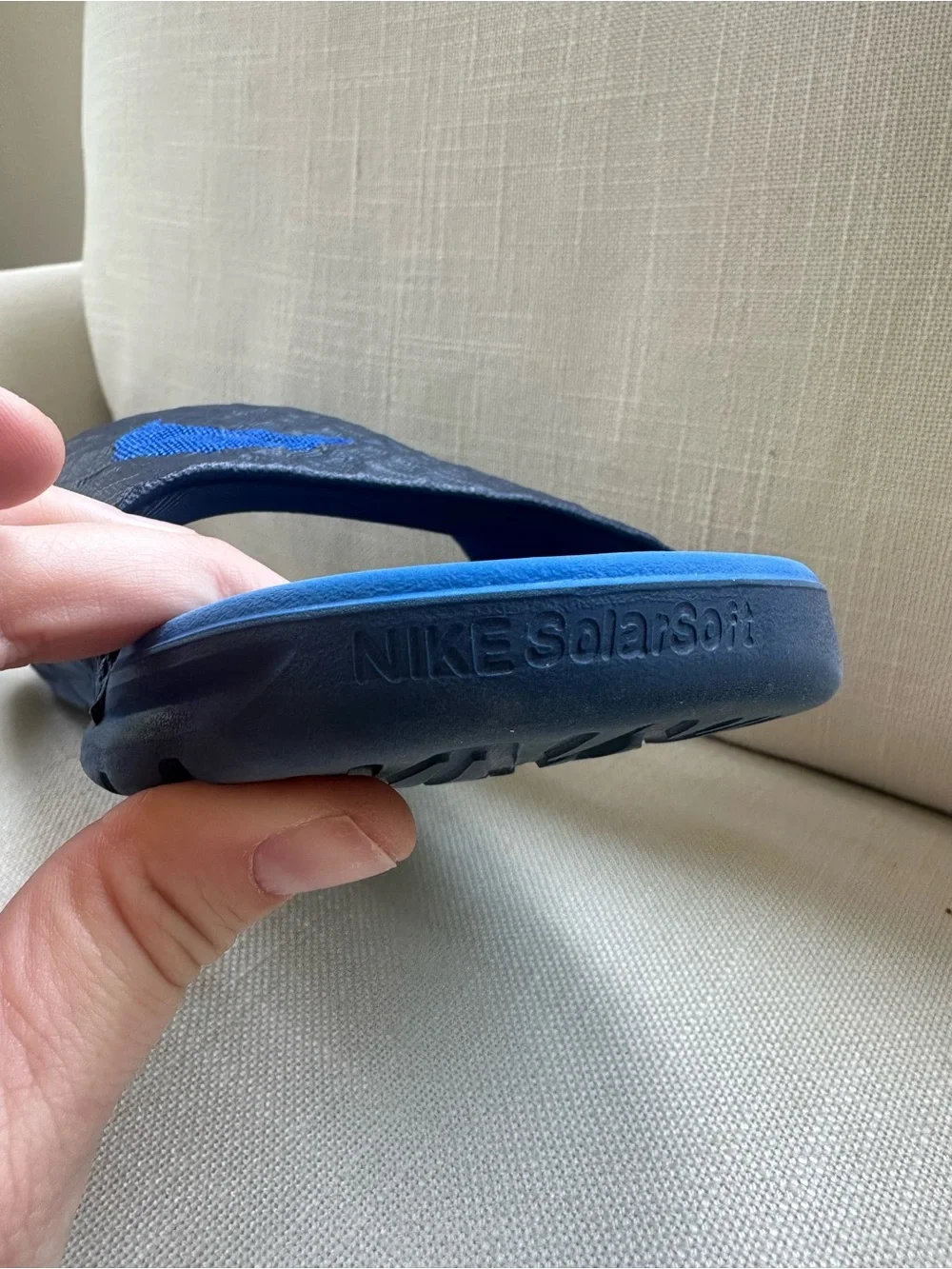 NEW Nike Solarsoft Slide Sandals Men’s Size 14 Blue Black Swoosh Athletic
